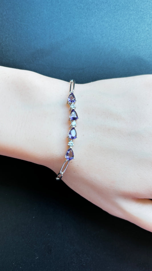 Bracelet Élegant en Argent avec Pierres Précieuses en Forme de Goutte