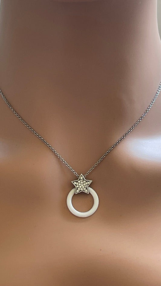 Collier en Argent Véritable avec pendentif étoile et anneau